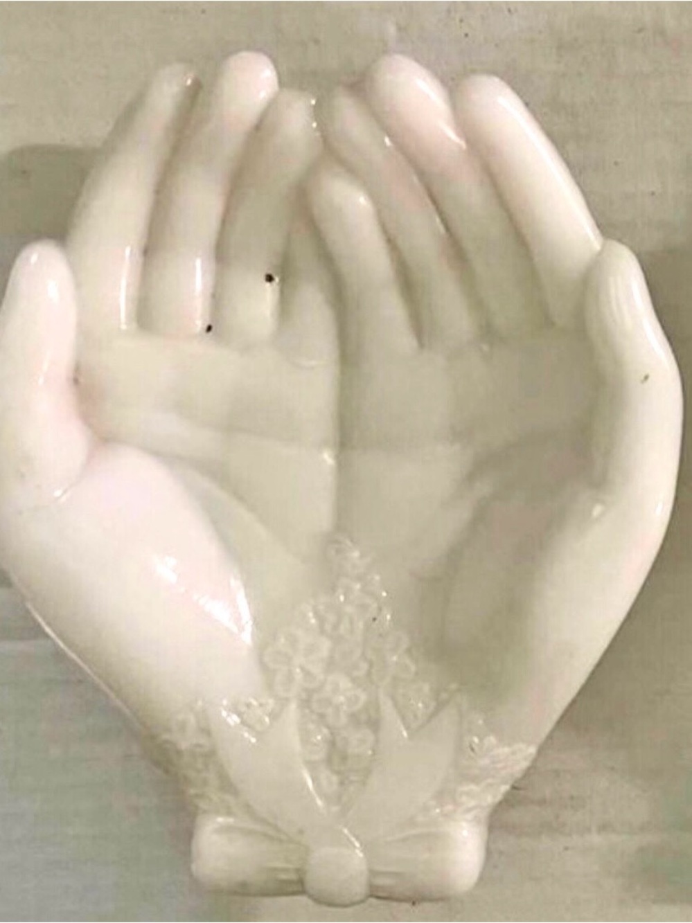 Vintage Avon "Touch of Beauty" Mid-Century Open Hand Milk Glass Trinket Dish